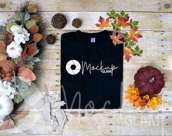 Gildan G500 Black Tshirt Mockup | Folded Black Tshirt Mockup | Black Tshirt Cozy Mockup | Fall Theme Tshirt Mockup | SKU A2GG500B