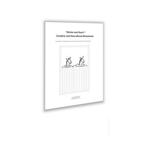 Peut inclure: Feuille de travail blanche avec le titre "Stickle and Stack" et le sous-titre "Creative and Educational Worksheets". Elle présente un dessin au trait de deux chevaux au-dessus d'une série de lignes pointillées verticales à tracer.