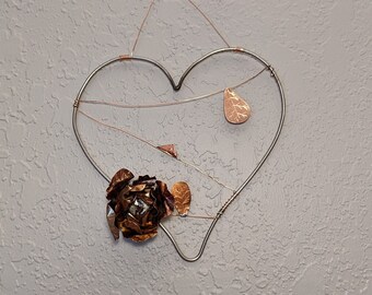 Metal Heart and Rose Wall Hanging