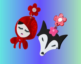 Lady and Wolf Acrylic Earrings