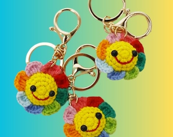 Rainbow Flower Crochet keychain