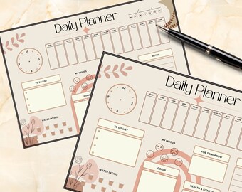 Lindo planificador minimalista con temática boho en archivos digitales PNG SVG PDF, organizador diario semanal boho personalizable e imprimible