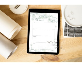 Lindo planificador minimalista con temática de vegetación en archivos digitales PNG PDF Canva, organizador de planificador mensual personalizable e imprimible