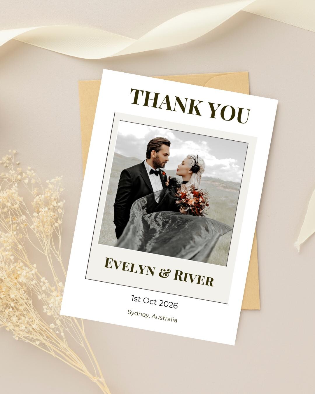 Minimalist Wedding Photo Thank You Template: Printable Editable Canva ...