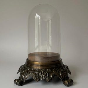 Vintage Display Dome Cloche Glass Wood Metal