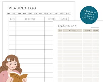 Reading Log Book Tracker Printable: Monthly & Yearly (Digital Download)