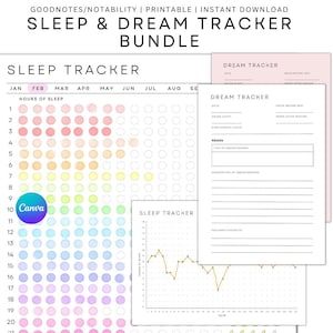 Tracker del sonno e dei sogni stampabile/Analisi dei sogni/Registro del sonno/Diario dei sogni/Pianificatore della salute/Diario digitale giornaliero del sonno e dei sogni/Benessere per la cura di sé