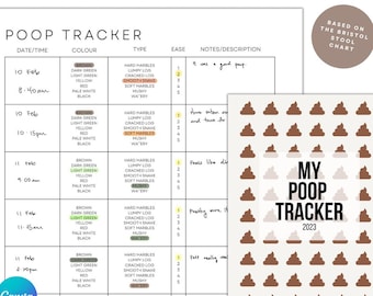 Poop Tracker Printable Sheets/Bowel Movement Journal Planner/IBS Celiac Food & Symptom Tracker/Poop Chart/Bristol Stool Chart Diary Log A4