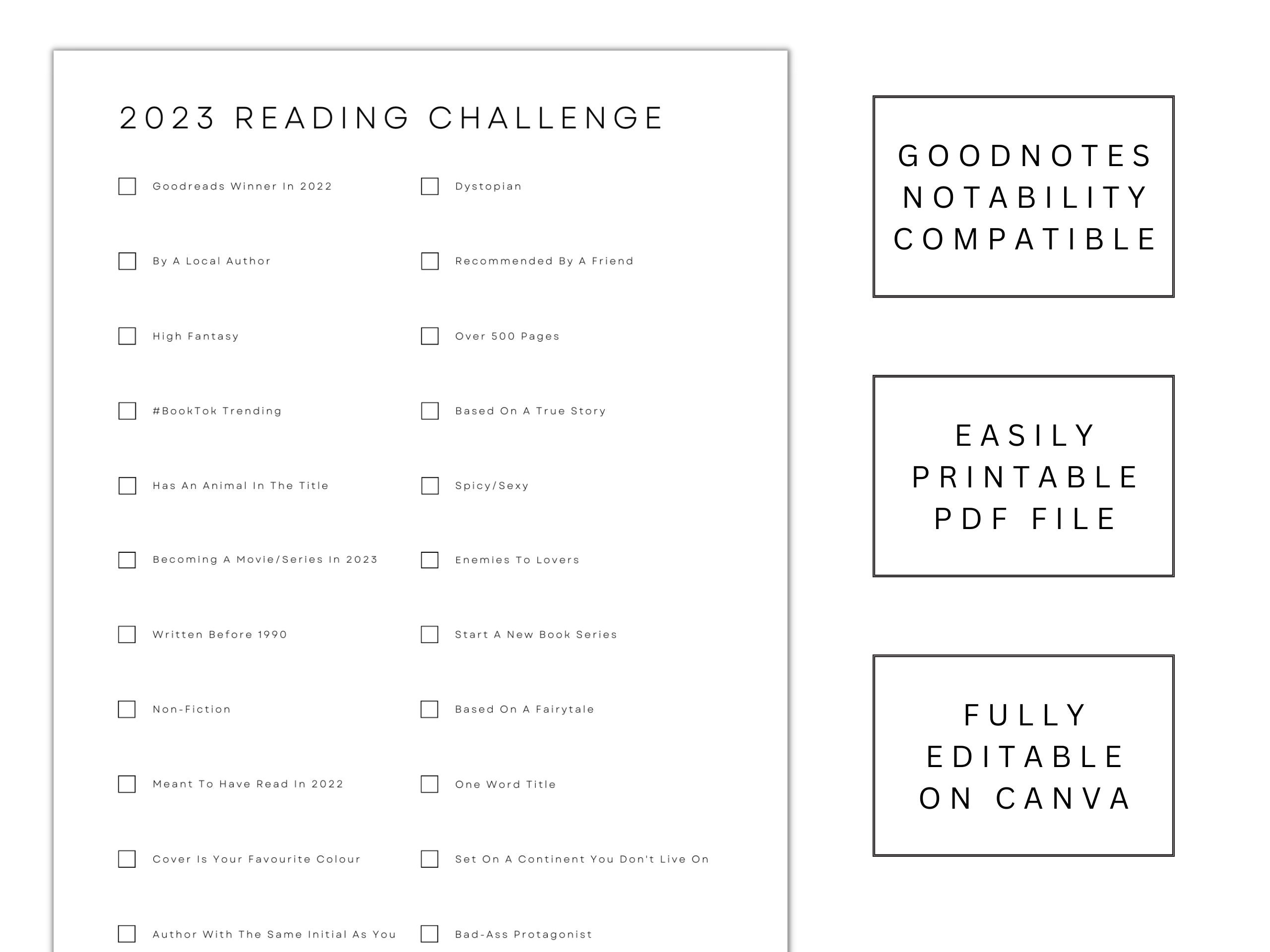 9 Reading Challenge Printables/book Reading Goal Tracker/100 Books