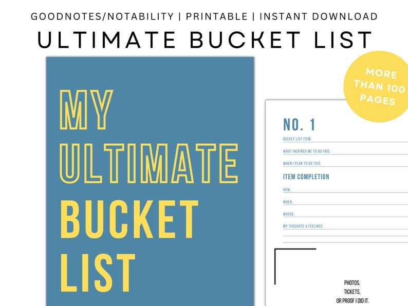 ULTIMATE Bucket List Printable Planner Journal, Life Goals Travel