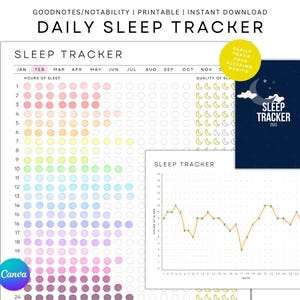 Tracker del sonno stampabile/Pianificatore del tracker delle abitudini del sonno/Diario del sonno giornaliero e mensile/Pianificatore della salute digitale/Registro del sonno/Diario di auto-cura