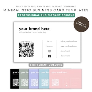 Tarjetas de presentación minimalistas para la marca de pequeñas empresas PDF / Diseño elegante y de descarga instantánea / Canva totalmente editable / Tarjetas de presentación de oficina