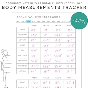 Weekly Body Measurements Tracker Printable/Health & Fitness Journal Planner/Weight Loss Journey Tracker/Simple Minimal Design Canva Editable