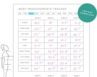 Weekly Body Measurements Tracker Printable/Health & Fitness Journal Planner/Weight Loss Journey Tracker/Simple Minimal Design Canva Editable