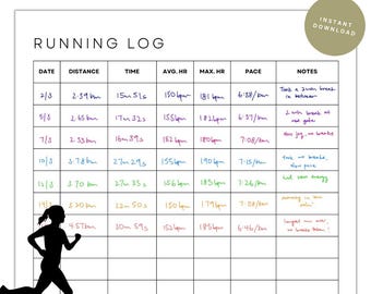 Minimalistic Running Log Printable Tracker/Daily, Monthly & Yearly Running Log/Health and Fitness Planner Journal/Cardio Tracker/Workout Log