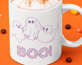 Halloween Ghost Boo! Coffee Tea Mug 11 oz White Ceramic | Gift for Her Him They Them | Trick or Treat | Cute TikTok Halloween Mug