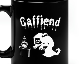 Caffiend - White Design | Metal Head Music Enthusiast 11 oz Black Coffee Tea Mug Gift for Her Him