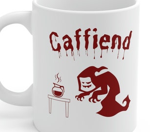 Caffiend - Blood Red Design | Metal Head Music Enthusiast 11 oz White Coffee Tea Mug Gift for Her Him