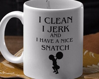 Clean Jerk Nice Snatch Funny Weightlifting 11 oz Coffee Tea Mug | Crossfit Workout Female Fitness Bodybuilding Gift For Her