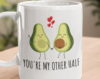 You're My Other Half Funny Avocado 11 oz Coffee Tea Mug | Valentine's Day Anniversary Gift for Her Him | Funny Vegan Vegetarian Gift
