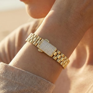 Solid Gold Watchband Bracelet For Women: Luxury 8MM Wide Link Chain
