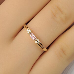 Gold Baguette Birthstone Ring: Minimalist Stacking Ring