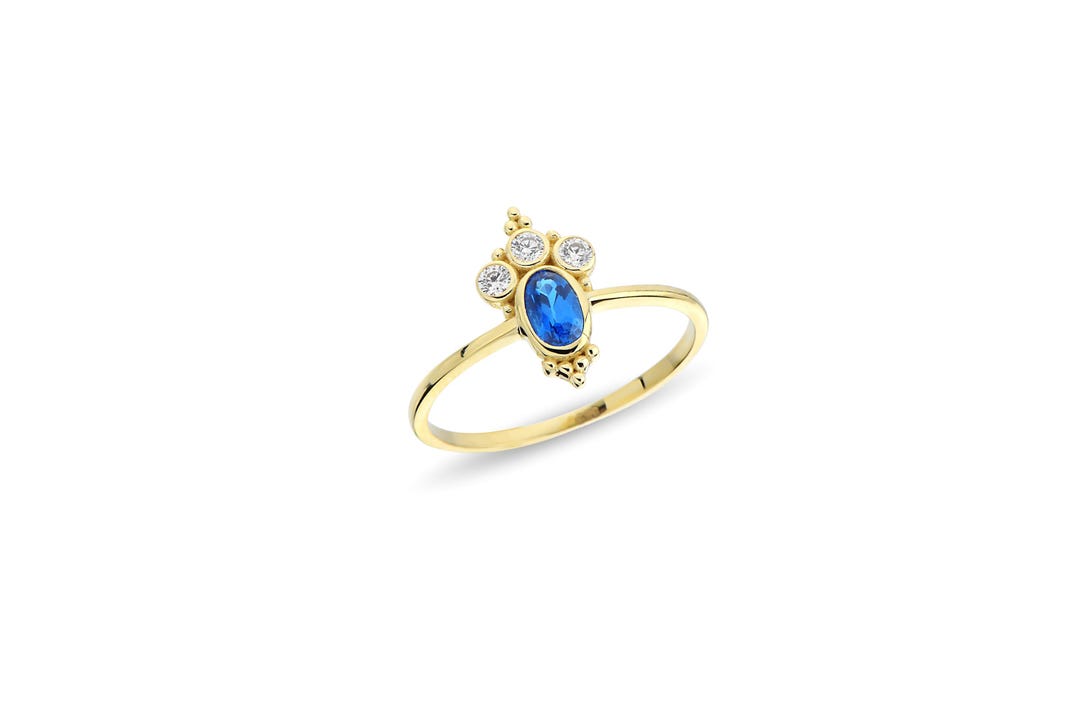 14K Gold Vintage Style Birthstone Ring: Oval Cubic Zirconia Engagement ...