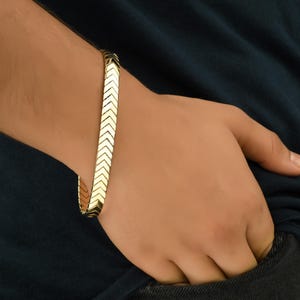 14K Solid Gold Chevron Bracelet: Unisex Snake Chain, 8MM Bold V Link