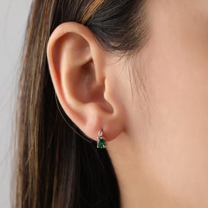 14K Gold Emerald Teardrop Stud Earrings With Natural Diamond For Women, Natural Diamond & Emerald Earring For Her, Custom Gemstone Earrings
