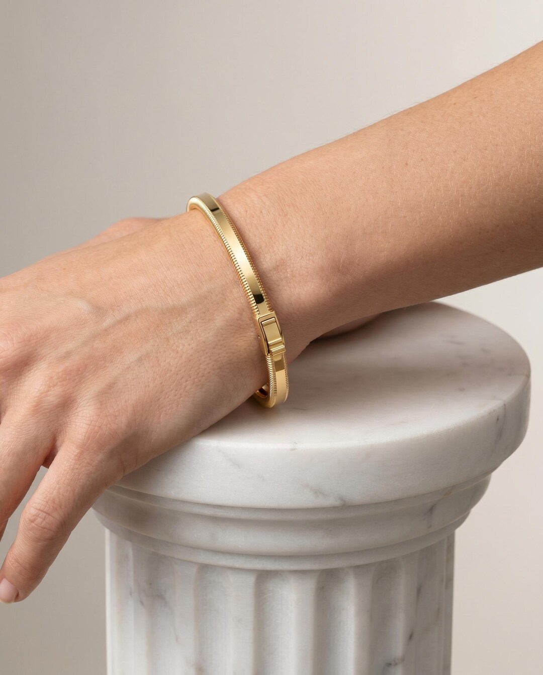 14K Solid Gold Ribbed Bangle, 2.6mm Textured Hinged Bracelet ...