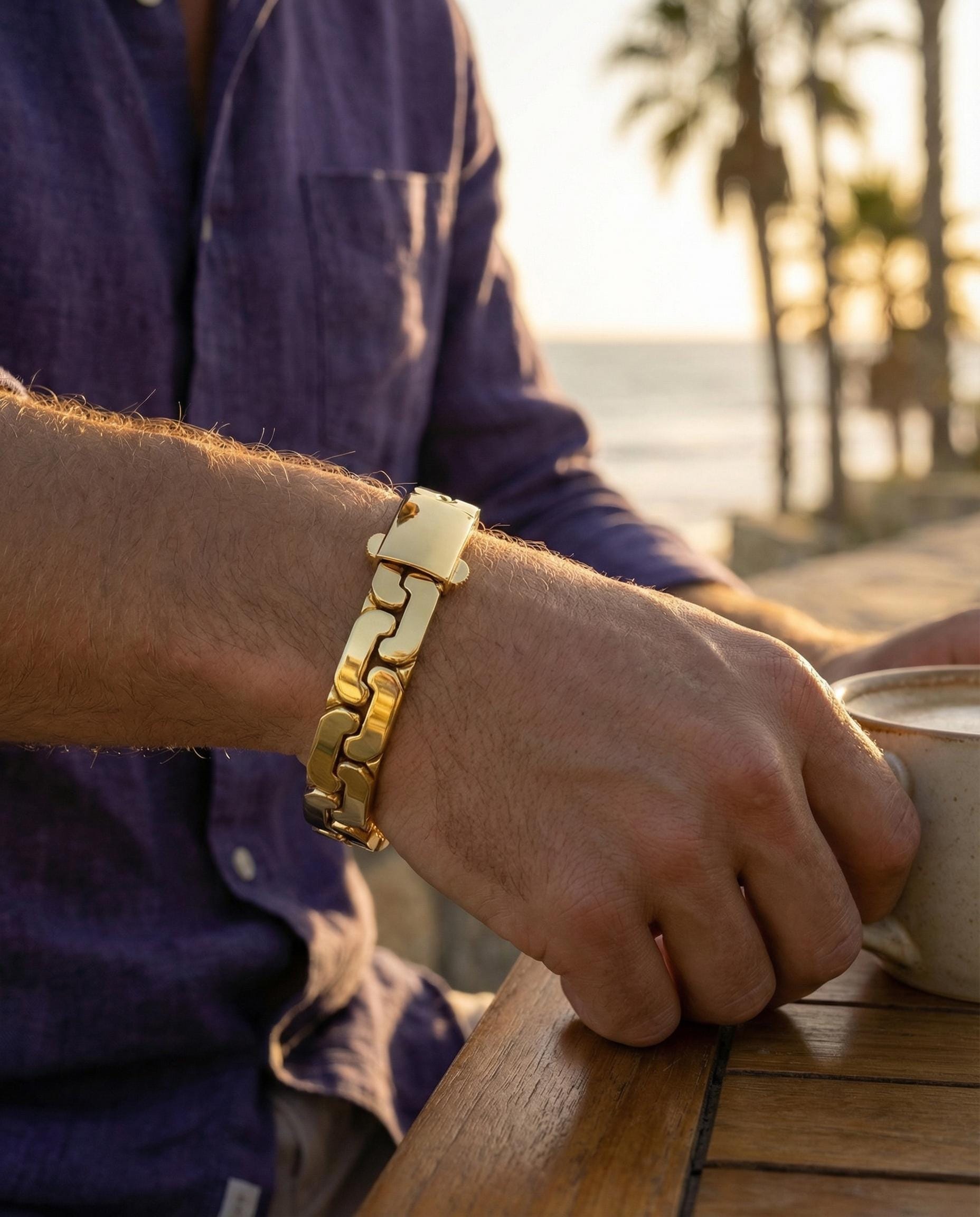 14K Solid Gold Mariner Link Bracelet: 9mm Nautical Chain, Navi