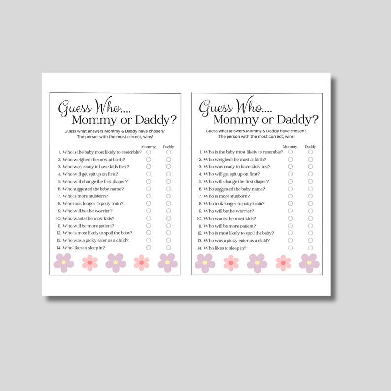 Guess Who Baby Shower Game, Digital Download, Instant Download ...