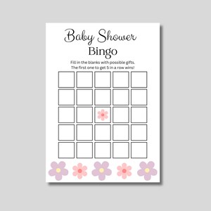 Baby Shower Bingo, Floral, Instant Download, Digital Download, Pink, Purple, Simple, Printable, Baby Shower Game