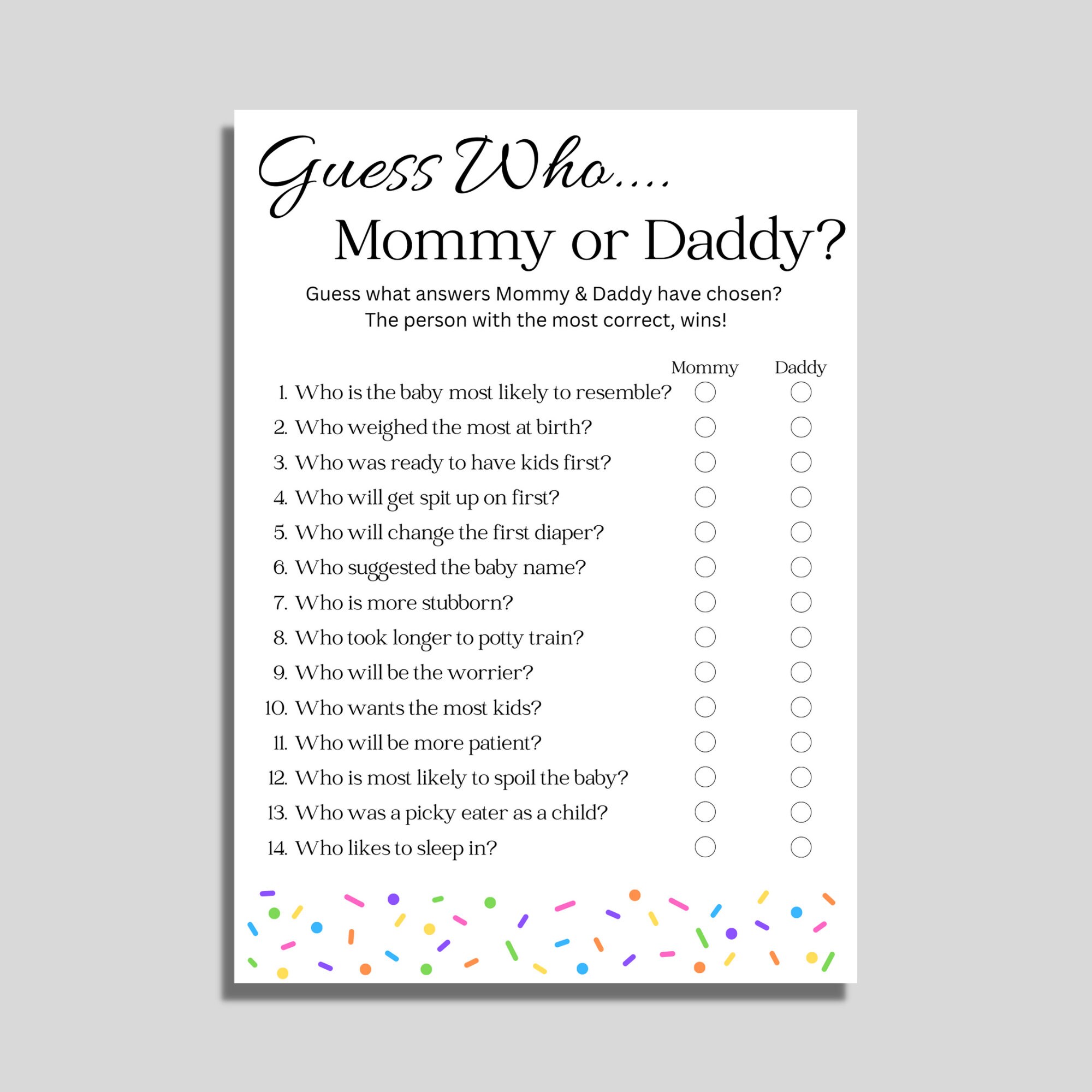 Guess Who Baby Shower Game, Sprinkle, Gender Neutral, Digital Download ...