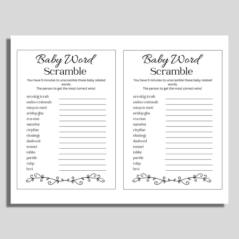 Baby Word Scramble, Baby Shower Game, Gender Neutral, Digital Download