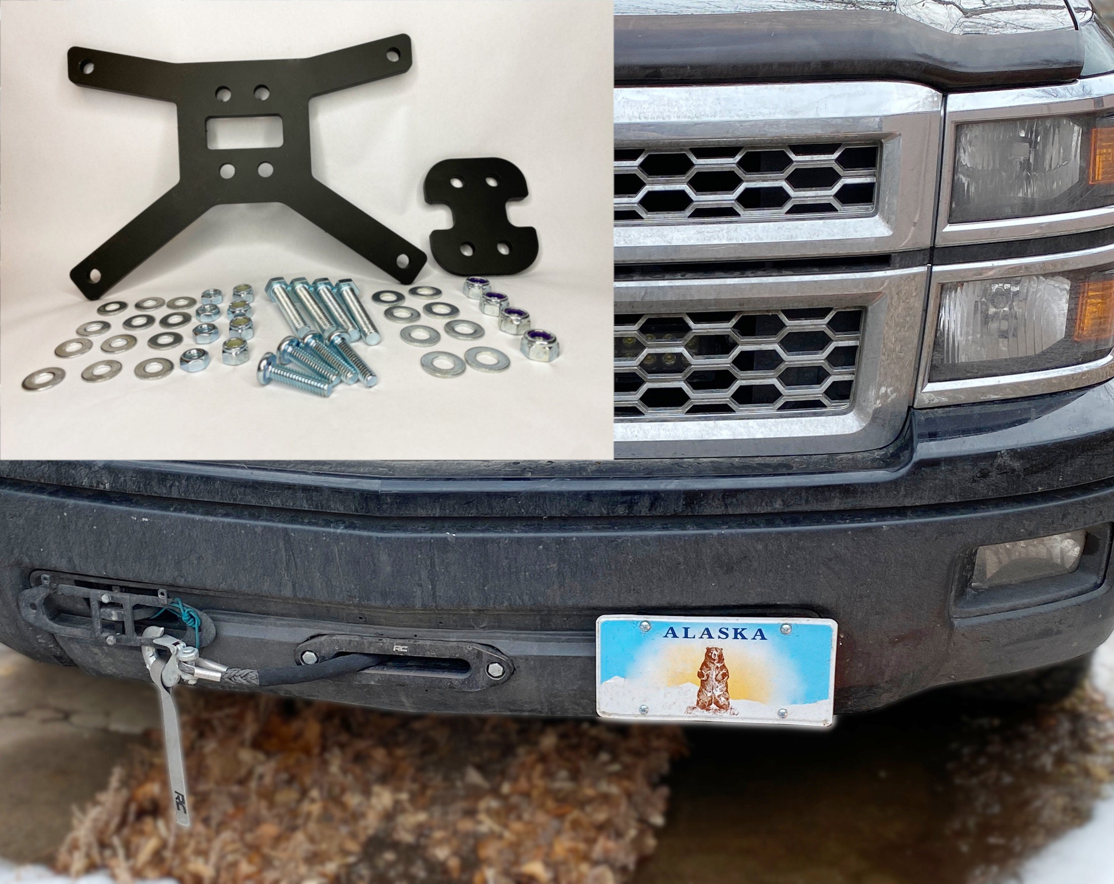 2014 Silverado Tow Hook License Plate Relocation Bracket, Offset License  Plate, for 2014 Chevy Silverado With OEM Tow Hooks in Bumper 