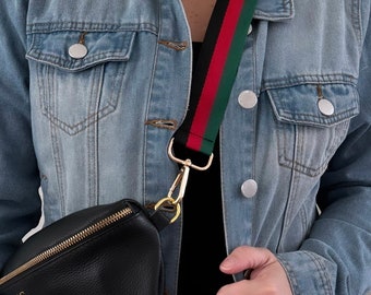 Guitar Strap for Purses | Embroidered Strap, Black Red Green, Adjustable Strap, Phone Charm Strap, Nylon Webbing Strap