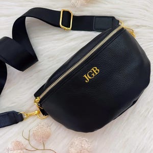 Vegan Leather Fanny Pack with Adjustable Guitar Strap, Personalized Belt Bag Women, Embroidered Bag