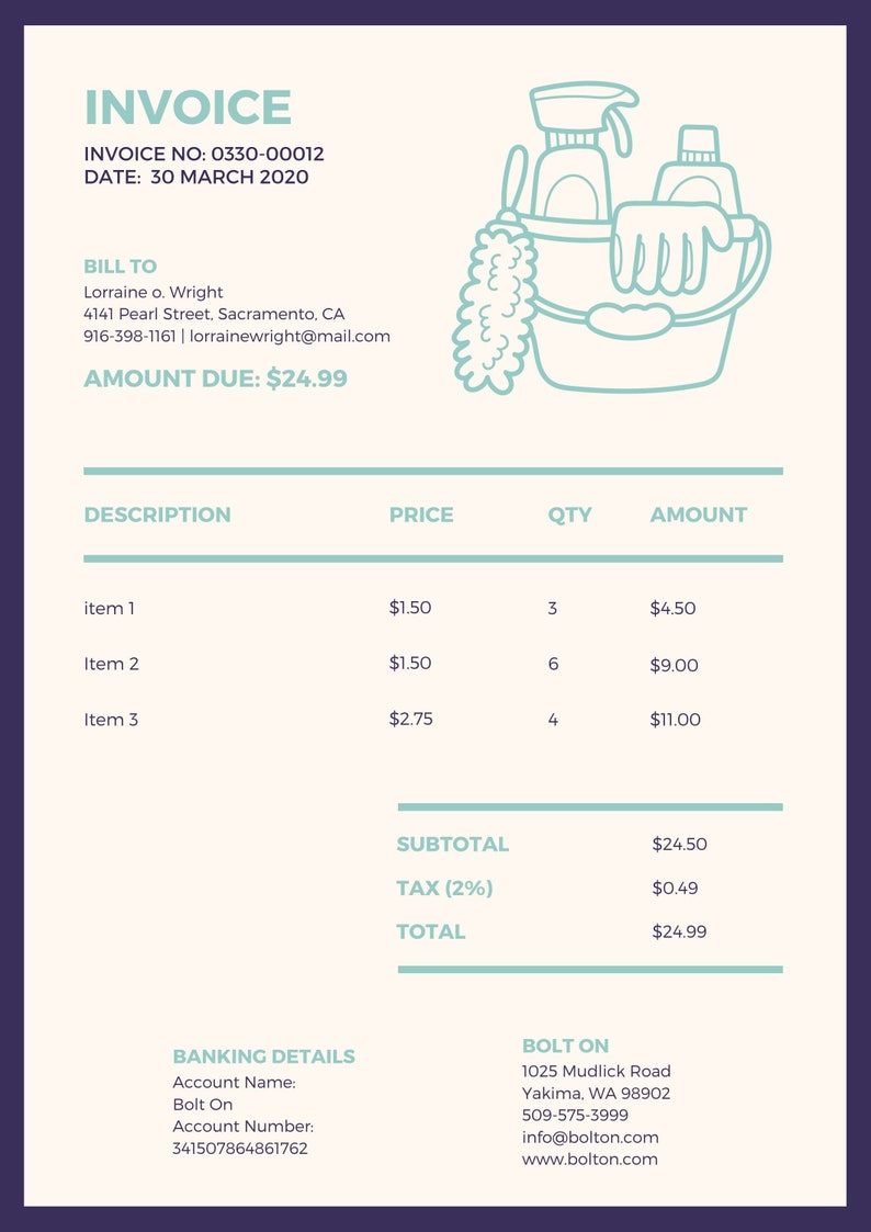 Cleaning Service INVOICE Template PDF (Instant Download) Etsy Cleaning Service INVOICE Template PDF (Instant Download) Etsy