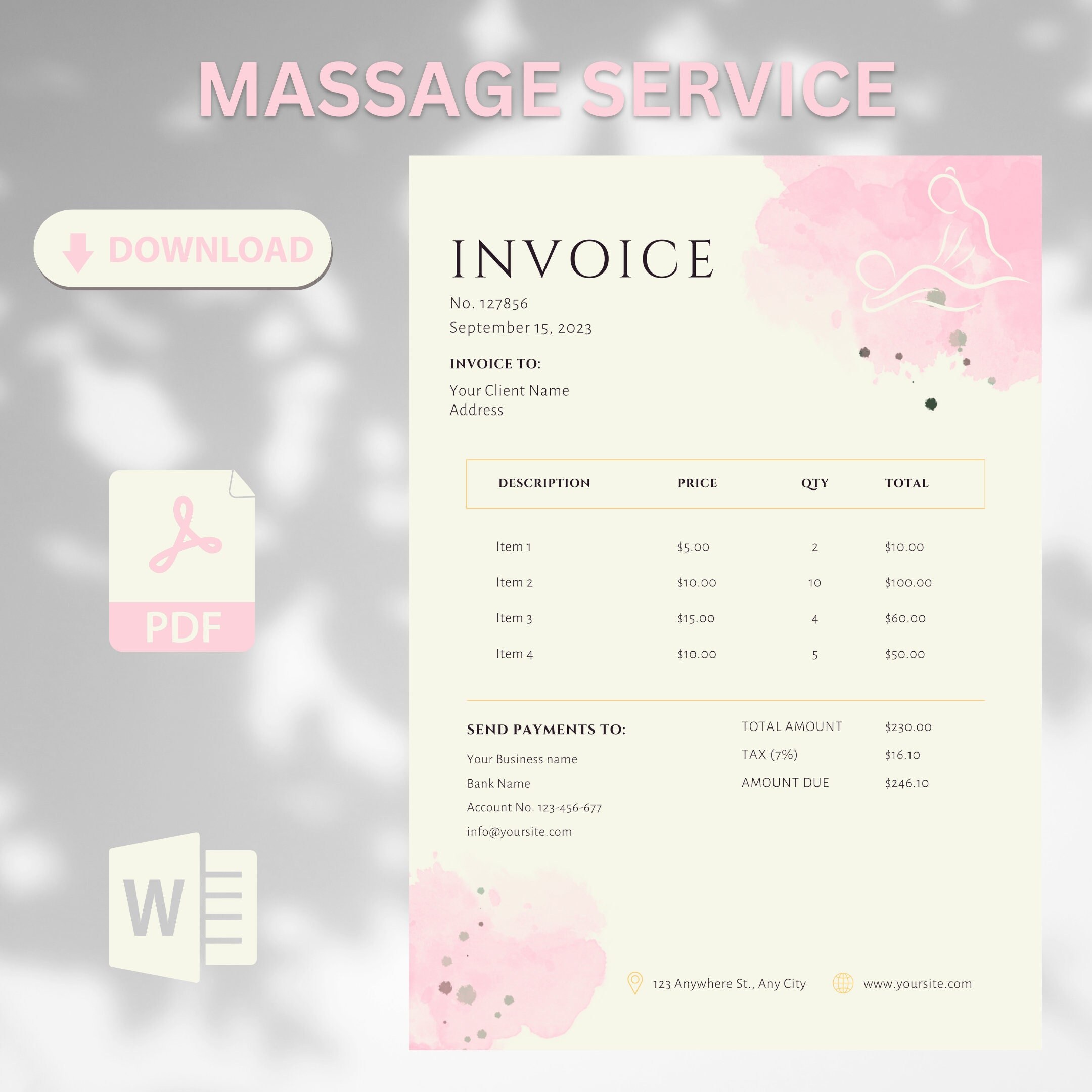 Massage Service INVOICE Template Printable PDF Etsy massage-service-invoice-template-printable-pdf-etsy