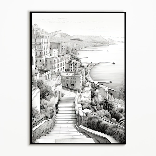 Monaco Wall Art Print | Monaco Minimalist Photo | Monaco Black & White Art | French Riviera Scene Wall Art Print | Monaco Wall Art Drawing