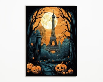 Eiffel Tower Halloween Print | Paris Art Sketch | Halloween Poster | Eiffel Tower Sketch | Paris Drawing