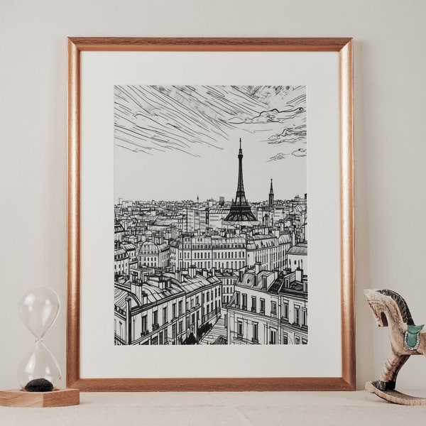 Paris Minimalist Art Print | Paris Minimalist Art Sketch | Eiffel Tower Sketch | Paris Skyline Drawing