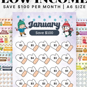 Può includere: Un tracker di risparmio stampabile per gennaio con un tema invernale. Il tracker presenta un pinguino dei cartoni animati e un ragazzo che pattina sul ghiaccio. Il tracker è progettato per aiutare gli utenti a risparmiare 100 € al mese. Il tracker ha 20 spazi per consentire agli utenti di tenere traccia dei propri risparmi. Ogni spazio ha un importo in euro da risparmiare, che vanno da 2 € a 5 €.