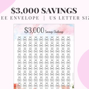 3k Savings Challenge, 3k Watercolor Flowers Saving Challenges, 3000 Dollars Savings Envelope, 26 Week Savings Challenge, 3k Challenge Binder