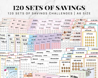 120 Sets of Savings Challenge Bundle, Savings Challenge A6, A6 Mini Money Tracker, 52 Week Savings Challenge, A6 Monthly Savings Budget, 120