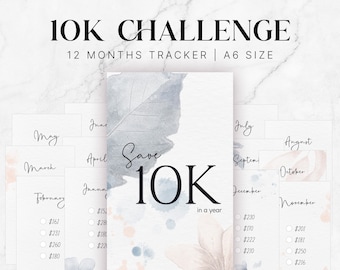 10K Budget Savings Challenges, Save 10000 a Year, 10k Savings Challenge Budget, 10000 Dollar Tracker, A6 Money Tracker, Savings Challenge A6
