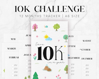 10K Budget Savings Challenges, Save 10000 a Year, 10k Savings Challenge Budget, 10000 Dollar Tracker, A6 Money Tracker, Savings Challenge A6
