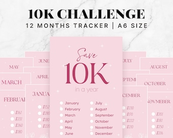 10K Budget Savings Challenges, Save 10000 a Year, 10k Savings Challenge Budget, 10000 Dollar Tracker, A6 Money Tracker, Savings Challenge A6