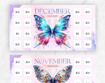 A6 Butterflies Low Income Monthly Savings Challenge, Money Savings Challenge, A6 Mini Money Tracker, 52 Week Savings Challenge, Save 200